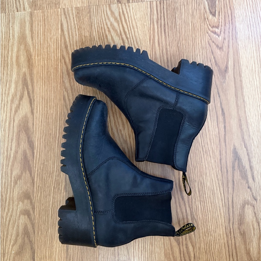 Doc Marten Black Platform Chelsea Boots with Yellow Stitching